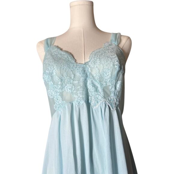 Vintage 60s Blue Lace Nightgown – Old Hollywood Glam Coquette Small boudoir - Picture 1 of 8